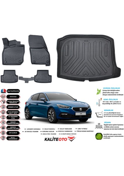 Seat Leon 2020 Sonrası 3D Bagaj Havuzu+3d Araca Özel Paspas Takımı Birebir Uyumlu