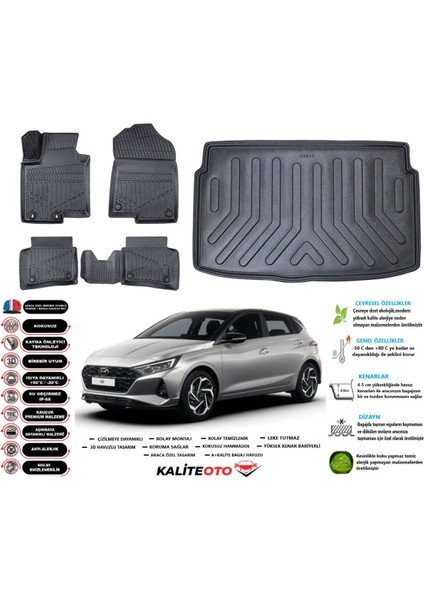 Hyundai I20 2020 Sonrası Elite Paket 3D Bagaj Havuzu+3d Araca Özel Paspas Takımı Birebir Uyumlu
