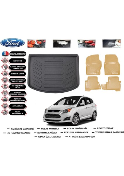 Ford C-Max 2012 Model Bagaj Havuzu(Paspası)+Araca Özel Bej Paspas Takımı Flex