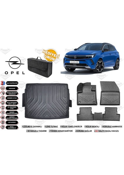 Opel Grandland 2020 Model Üst Bagaj Havuzu+4d Araca Özel Havuzlu Paspas Takımıı Rice