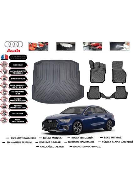 Audi A3 Sedan 2024 Model Bagaj Havuzu Araca Özel Paspas Takımı Flex