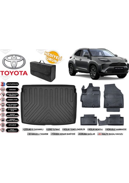 Toyota Yaris Cross 2024 Model Üst Bagaj Havuzu+4d Araca Özel Havuzlu Paspas Takımı Rice Uyumlu