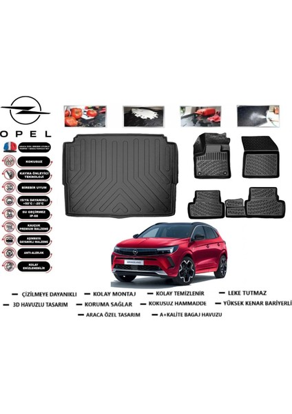 Opel Grandland 2022 Model Alt Bagaj Havuzu Araca Özel Paspas Takımı Flex