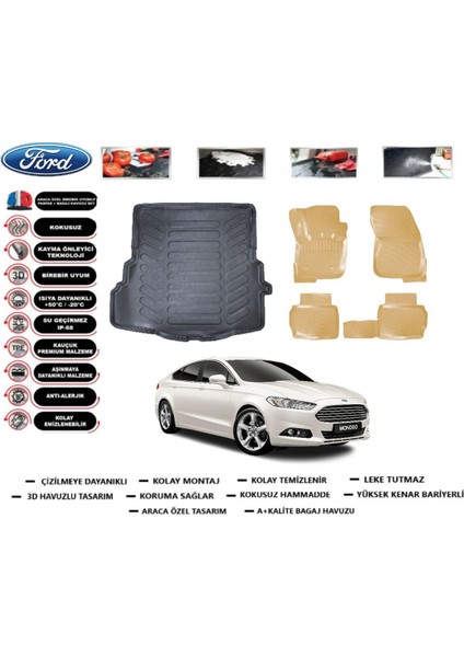 Ford Mondeo 2018 Model Bagaj Havuzu(Paspası)+Araca Özel Bej Paspas Takımı Flex