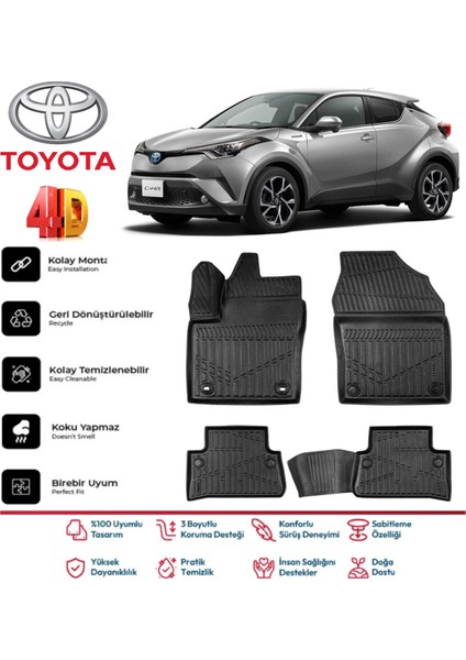Toyota C-Hr 2016-2022 ve Sonrası 4.5d Premium Havuzlu Siyah Paspas Takımı Kokusuz