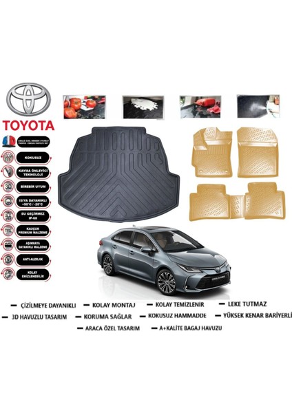 Toyota Corolla 2024 Model Bagaj Havuz Paspası+Araca Özel Bej Paspas Takımı Kauçuk