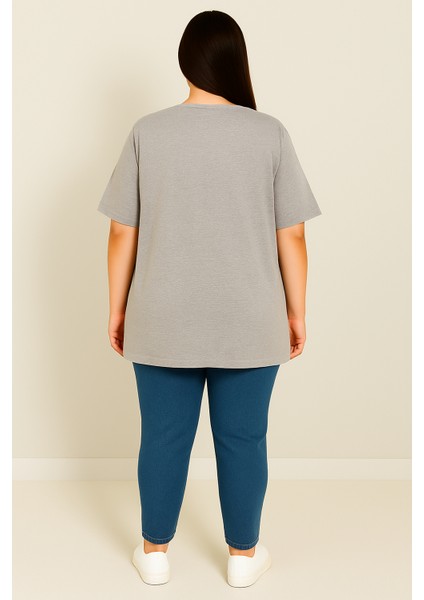 Kadın Büyük Beden Kısa Kollu Basic Oversize T-Shirt 1976-25 fiyatları