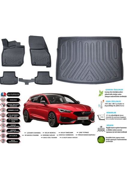 Cupra Leon 2023 Model Üst Esnek Bagaj Havuzu Araca Özel Siyah Paspas Takımı