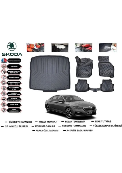 Skoda Octavia 2022 Model Bagaj Havuzu Araca Özel Paspas Takımı Flex