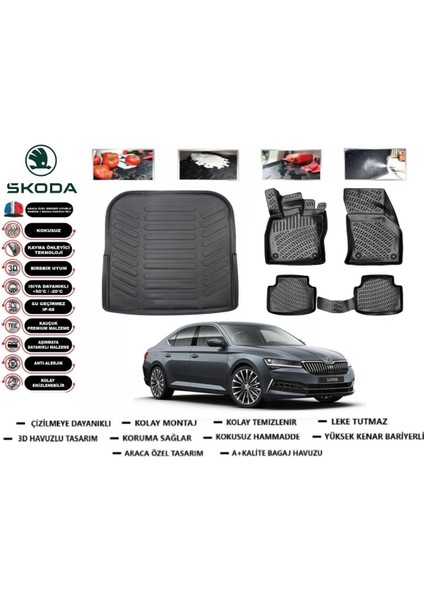 Skoda Super B 2019 Model Bagaj Havuzu Araca Özel Paspas Takımı Flex