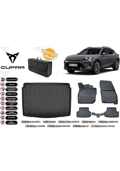 Cupra Formentor 2023 Model Alt Bagaj Havuzu+4d Araca Özel Havuzlu Paspas Takımıı Rice