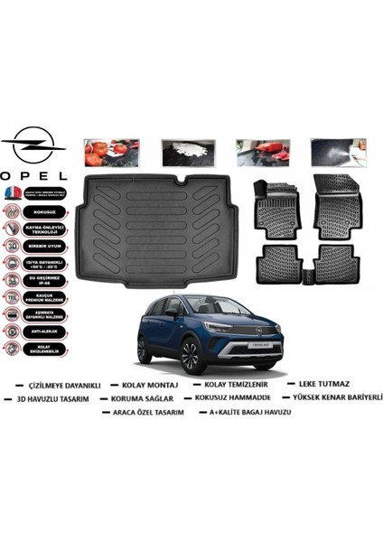 Opel Crossland 2021 Model Alt Bagaj Havuzu Araca Özel Paspas Takımı Flex