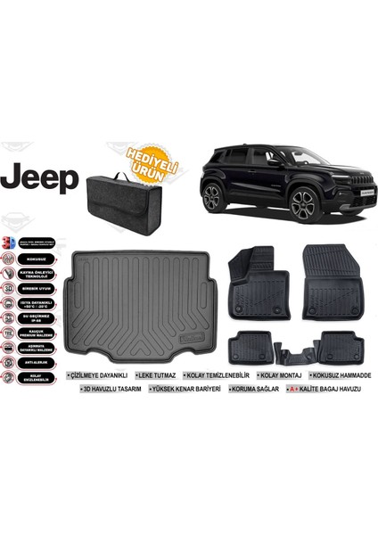 Jeep Avenger 2023 Model Alt Bagaj Havuzu+4d Araca Özel Havuzlu Paspas Takımıı Rice