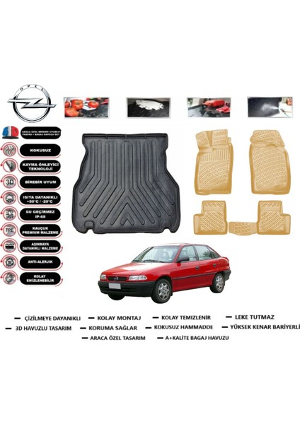 Opel Astra F Sedan 1992 Model Bagaj Havuzu(Paspası)+Araca Özel Bej Paspas Takımı Flex