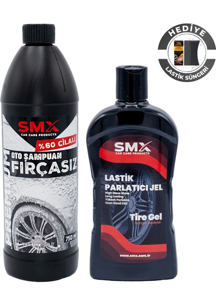 Premium %60 Cilalı Fırçasız Oto Şampuanı 750 ml + +Jel Lastik Parlatıcı 500 ml + Sünger Hediye
