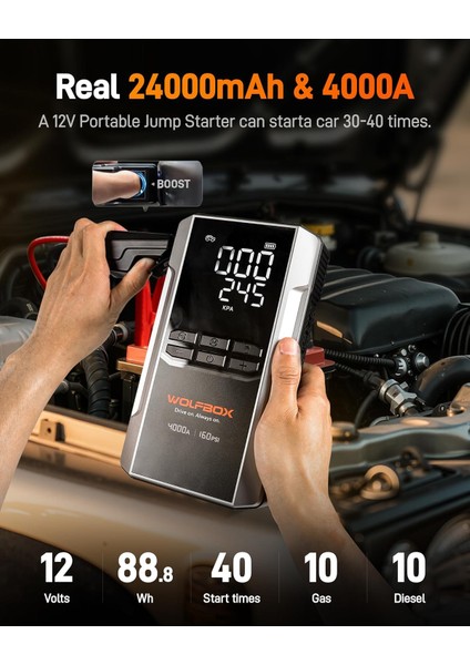 4000A Marş Yardımı, 160 Psı Kompresör 12V Akü Takviyesi 24000MAH Powerbank LED Işık modelleri