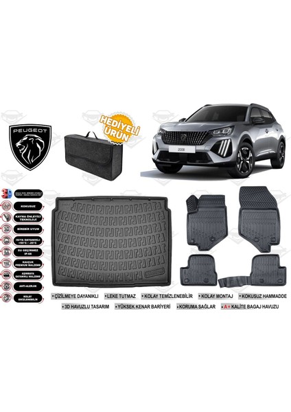 Peugeot 2008 2025 2024 2023 2022 2021 2020 Model Üst Bagaj Havuzu 4d Araca Özel Havuzlu Paspas Takım