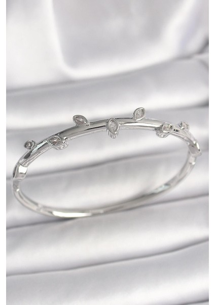 Pirinç Gümüş Renk Damla Zirkon Taşlı Kadın Kelepçe