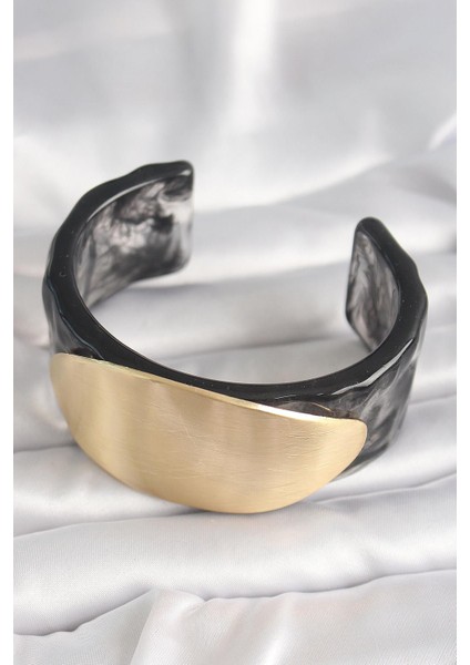 Siyah Mermer Desen Akrilik Plastik Gold Oval Plaka Model Vintage Kadın Bilezik fiyatları