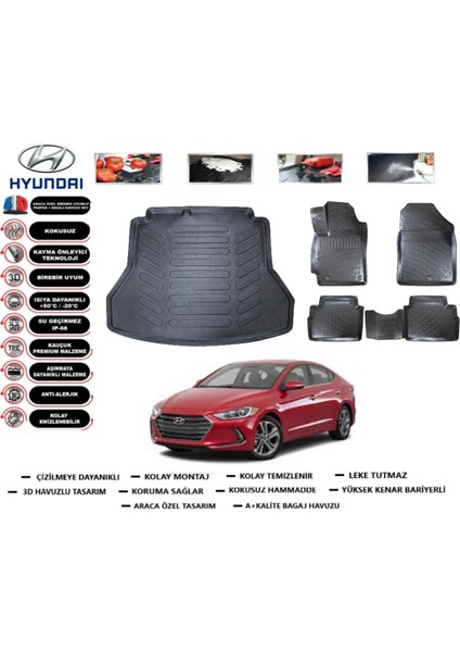 Hyundai Elantra 2016 Model Bagaj Havuzu Araca Özel Paspas Takımı Flex