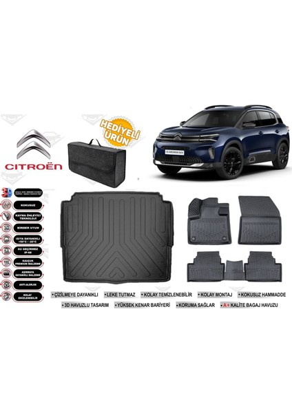 Citroen C5 Aircross 2023 Model Alt Bagaj Havuzu+4d Araca Özel Havuzlu Paspas Takımıı Rice