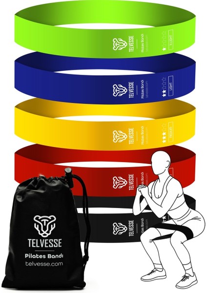 5’li Pilates Direnç Bandı Seti Loop Squat Lastiği Çantalı Fitness Egzersiz Bantları - Mixed