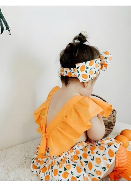 Kız Bebek Turuncu Portakal Slopet Bandana ve Keçeli Çorap 3'lü Set modelleri