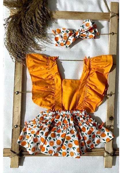 Kız Bebek Turuncu Portakal Slopet Bandana ve Keçeli Çorap 3'lü Set fırsatları