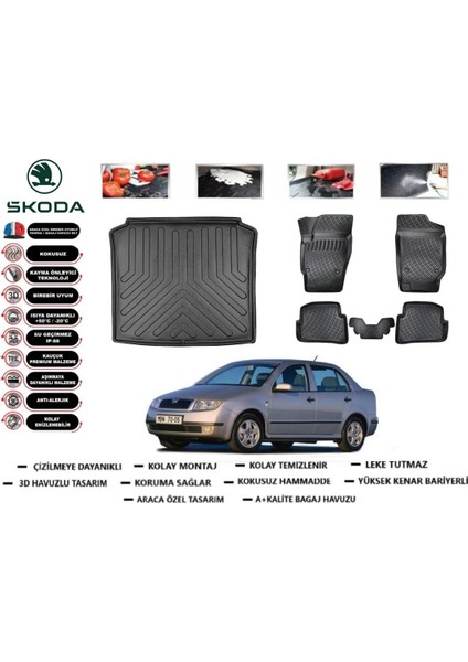 Skoda Fabia Sedan 2005 Model Bagaj Havuzu Araca Özel Paspas Takımı Flex
