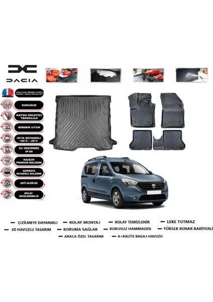 Dacia Dokker 2014 Model Bagaj Havuzu Araca Özel Paspas Takımı Prrox