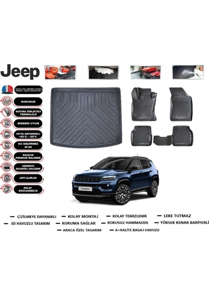 Jeep Compass 2020 Model Bagaj Havuzu Araca Özel Paspas Takımı Flex