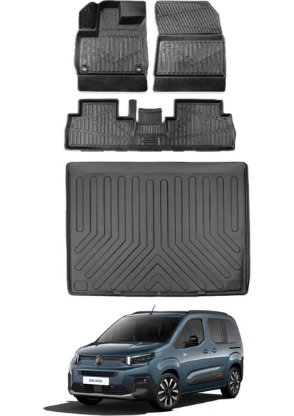 Citroen Berlingo 2023 Model Seperatörlü Bagaj Havuzu Araca Özel Siyah Paspas Takımı