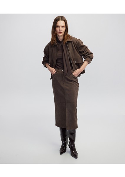 Süet Görünümlü Midi Etek IW6250004100074