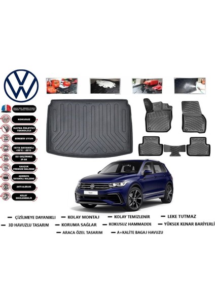 Volkswagen Tiguan 2016 Model Alt Bagaj Havuzu Araca Özel Paspas Takımı Flex