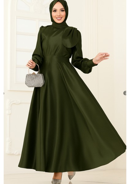 Kadın Giyim Abiye Moda Saten Fiyonklu Uzun Tesettür Abiye Elbise 2745