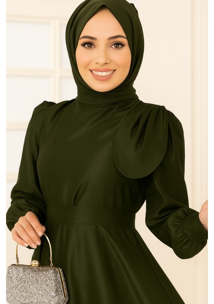 Kadın Giyim Abiye Moda Saten Fiyonklu Uzun Tesettür Abiye Elbise 2745 fiyatları