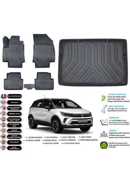 Opel Crossland 2025 Model Üst Esnek Bagaj Havuzu Araca Özel Siyah Paspas Takımı