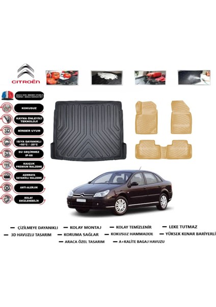 Citroen C5 2003 Model Bagaj Havuzu(Paspası)+Araca Özel Bej Paspas Takımı Flex