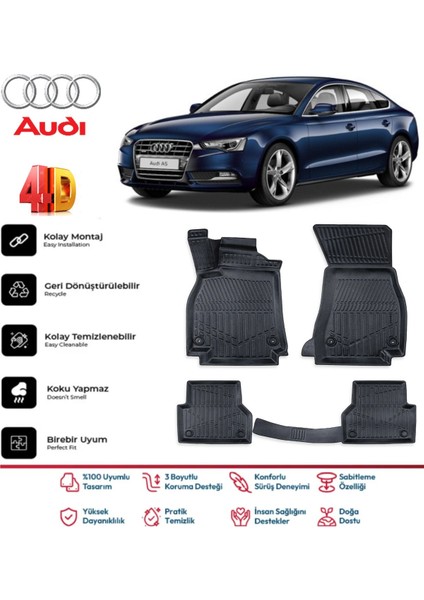 Audi A5 2015 Sonrası 4.5d Premium Havuzlu Siyah Paspas Takımı Kokusuz