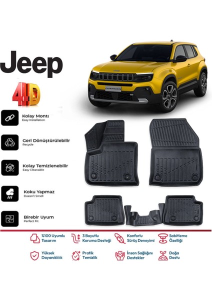 Jeep Avanger Elektrikli 2023 ve Sonrası 4.5d Premium Havuzlu Siyah Paspas Takımı Kokusuz