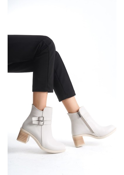 Noemı Tokalı Fermuarlı Ortopedik Taban Topuklukadın Bot Ckt - Krem fiyatları