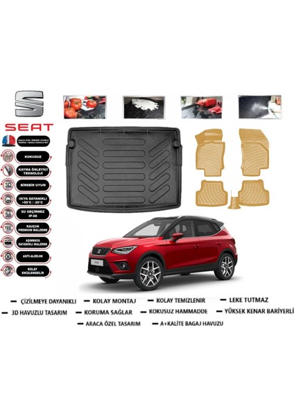 Seat Arona 2022 Model Üst Bagaj Havuzu(Paspası)+Araca Özel Bej Paspas Takımı Flex