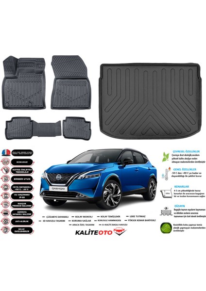 Nissan Qashqai E-Power 2025 Model Üst Esnek Bagaj Havuzu Araca Özel Siyah Paspas Seti