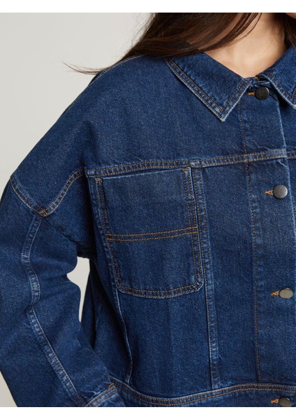 Kadın Büyük Beden Mavi, Düğme Kapama, Cepli Kısa Kot Mont 65N39020 indirimleri