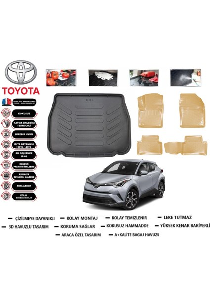Toyota C-Hr 2019 Model Bagaj Havuzu(Paspası)+Araca Özel Bej Paspas Takımı Flex