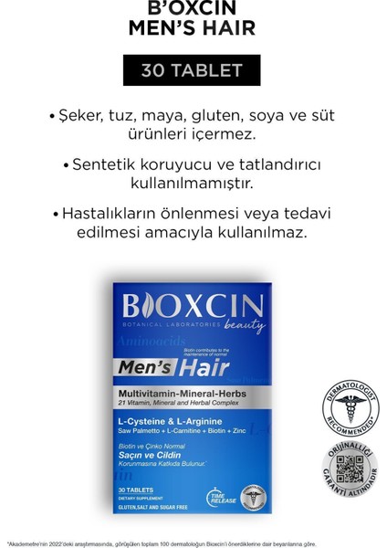 Erkek Saç Multivitamini 30 Tablet 21 Vitamin ve Mineral Doğal Bitkisel İçerikli Türkiye Üretimi