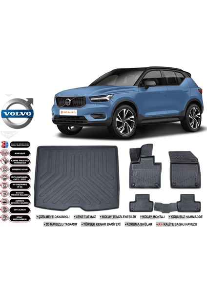 Volvo XC40 2025 Model Bagaj Havuzu Araca Özel Siyah Extra Havuzlu Paspas Takımı