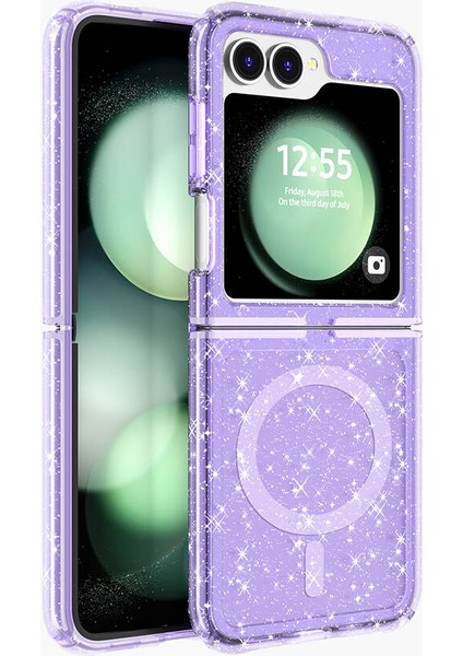 Samsung Galaxy Z Flip 7 Fe Kılıf Simli Manyetik Şarj Kapak