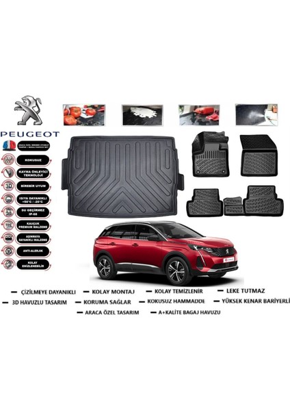 Peugeot 3008 2018 Model Üst Bagaj Havuzu Araca Özel Paspas Takımı Kauçuk