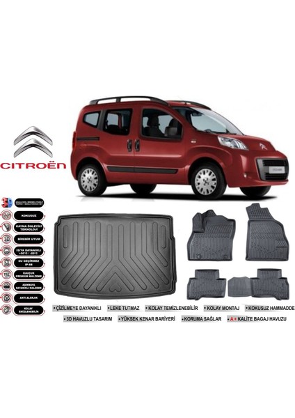 Citroen Nemo 2011 Model Bagaj Havuzu Araca Özel Siyah Extra Havuzlu Paspas Takımı